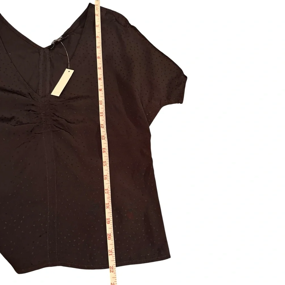 Madewell Ruched V Neck Jacquard Top Minimalist Texture Black Side Zip Size 0 NWT